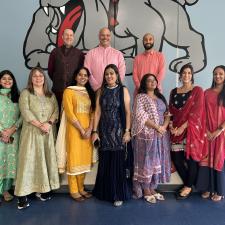 Middle school staff dressed in traditional attire to celebrate Diwali